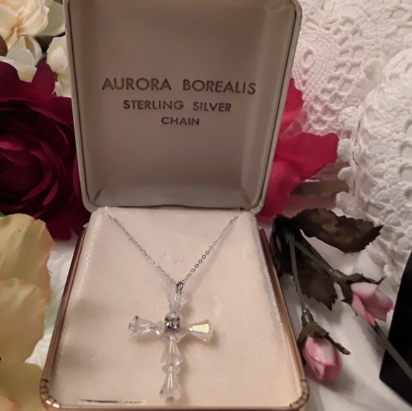 VTG 925 STERLING AURORA BOREALIS CRYSTAL NECKLACE - Picture 6 of 14
